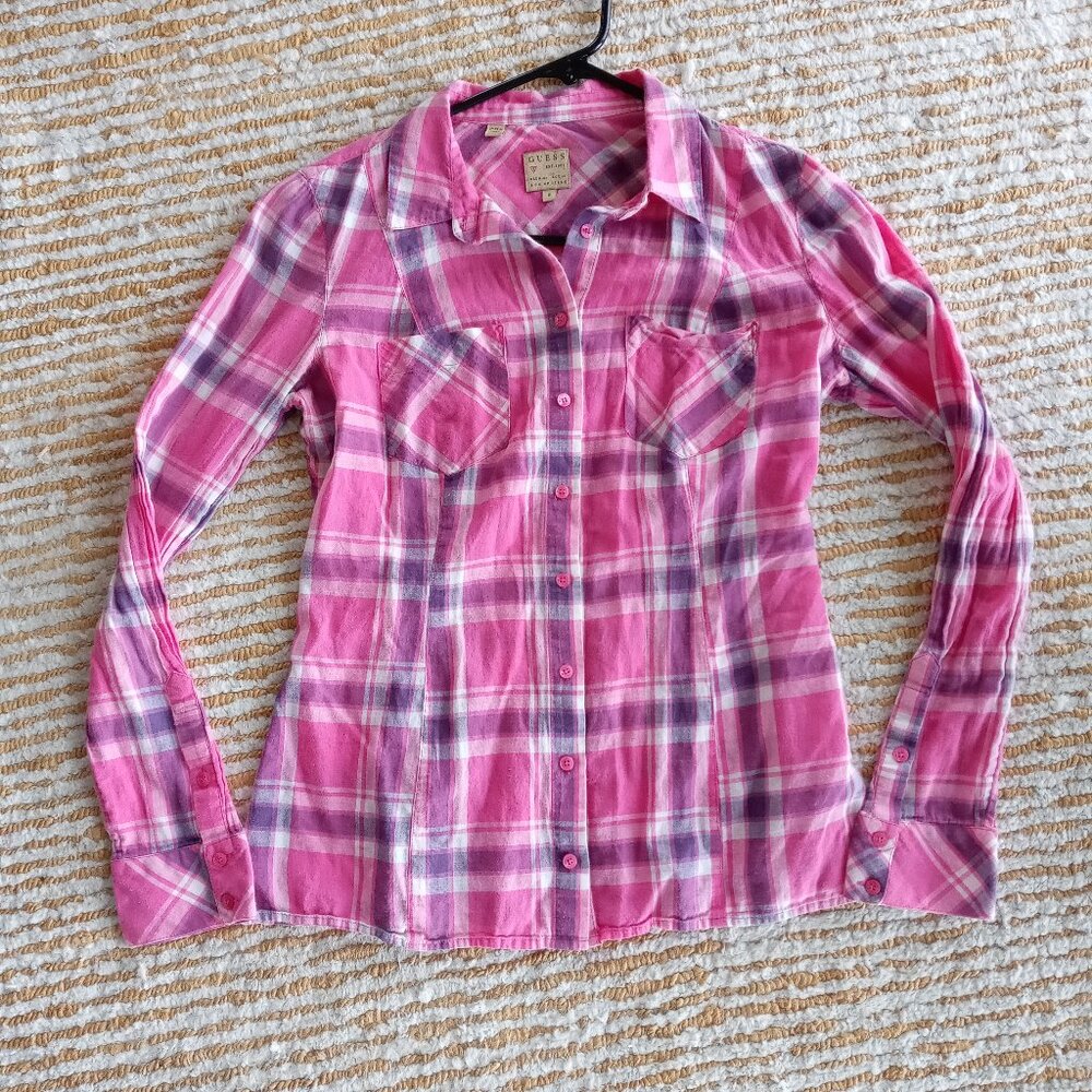 Guess Pink Plaid Button-up